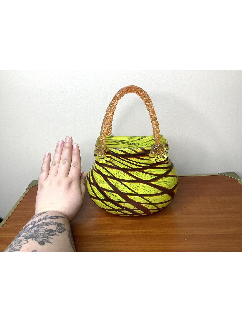 < Vintage Murano Style Art Glass Purse Sculpture/Vase/Catch-All > - Picture 7 of 10